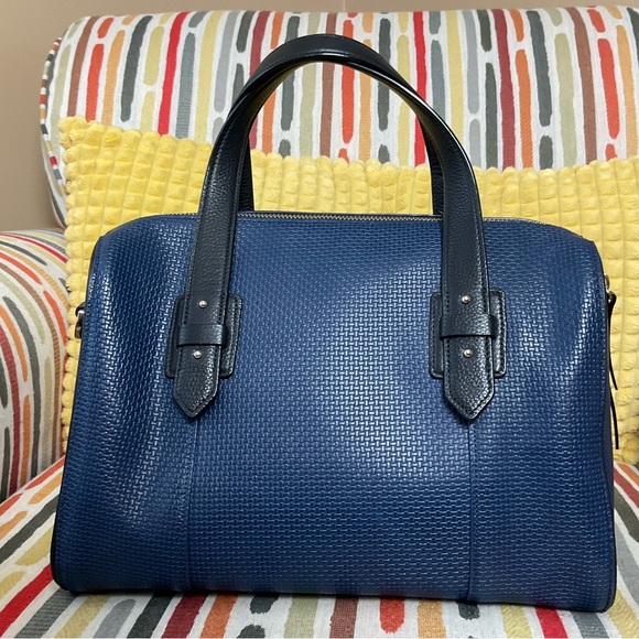 COLE HAAN Vintage Blue Satchel/Crossbody Black Trim,Gold Hardware. EUC! - Picture 3 of 14